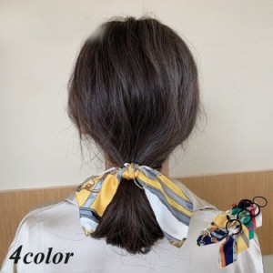 ヘアゴム ヘアアクセサリー リボン 大きめ スカーフ柄 髪留め 髪飾り レディース ヘアアレンジ まとめ髪 チャーム おしゃれ きれいめ 上