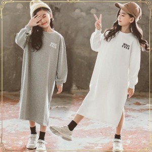 子供パーカーワンピ　キッズワンピース トレーナー キッズ 韓国風子供服 プリントトレーナー 女の子 トップス 秋冬 長袖　