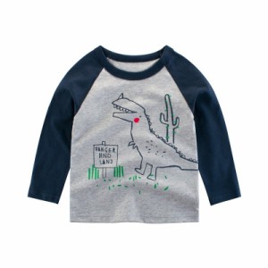 長袖Tシャツ Tシャツ カットソー 子供服 こども服 キッズ 女の子 男の子 恐竜 プリント 切り替え 春秋 可愛い お出かけ