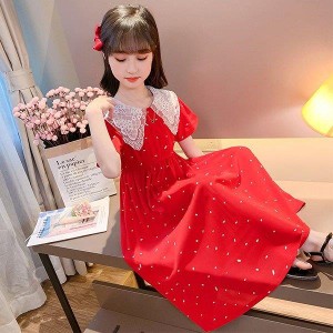 ワンピース キッズ 子供服 女の子 夏 キッズワンピース 半袖ワンピース ロング ドット柄 子供ドレス ジュニア 子ども お姫様 おしゃれ 可