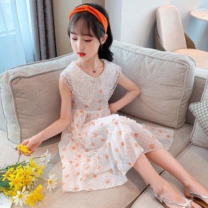 ワンピース キッズ 子供服 女の子 夏 キッズワンピース シフォンワンピース ドット柄 子供ドレス ジュニア 子ども お姫様 おしゃれ 可愛