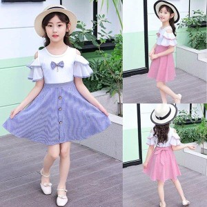 ワンピース キッズ 子供服 女の子 夏 キッズワンピース 半袖ワンピース 肩出し 蝶結び 子供ドレス ジュニア 子ども お姫様 おしゃれ 可愛