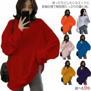 ロングTシャツ レディース トップス Tシャツ 長袖 無地 ロング丈 ゆったり 長め 大きいサイズ カジュアル 春秋 体型カバー 送料無料