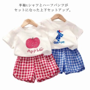 パジャマセットアップ キッズ ベビー 半袖 tシャツ ショートパンツ 上下セット 女の子 ガールズ 子供服 チェック 夏 プリント 普段着 送