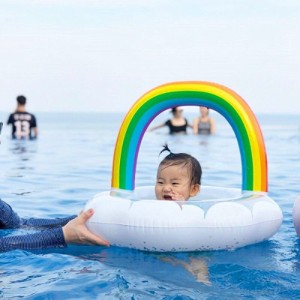 浮き輪 子供 ベビー 水泳リング スイミングリング うきわ 足入れ 座付き リング型 虹 雲 浮き具 赤ちゃん 幼児 海 水遊び 水泳 プール 1-