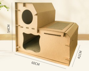 猫用 爪とぎ 二段 ダンボールハウス タワー スクラッチャー 爪磨き ストレス解消 省スペース ベッド つめとぎ