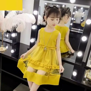 韓国 子供服 ノースリーブワンピース チュールワンピース 入学式 子供 ドレス 女の子 レース 可愛い お洒落 膝丈 Aライン 110 120 130 14