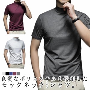 インナー 【2枚セット】モックネック メンズ カットソー 細身 ハイネックtシャツ 紳士 tシャツ ゴルフウエア トップス ストレッチ 【2枚