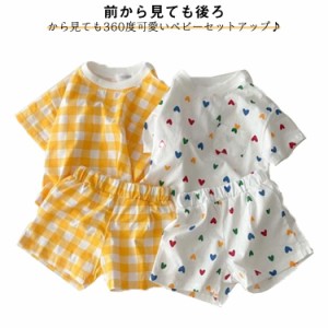 キッズ 2点セット ベビー服 ベビー服 上下セット 夏服 ベビー 半袖tシャツ 可愛い トップス セットアップ ショートパンツ お出かけ チェ