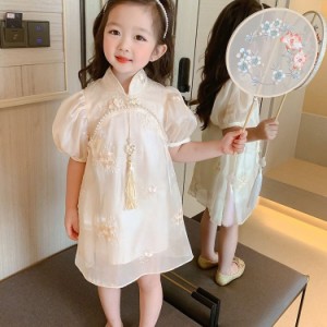 子ども服 ワンピース 女の子 夏 フリルスリーブ  結婚式 発表会 キッズ ジュニア チャイナ風 おしゃれ かわいい