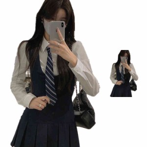 レディース スクールシャツ スカート ネクタイ 3点セット 制服 女の子 女子高生 学生 学生服 通学スカート 長袖 シャツ ショート丈 ミニ