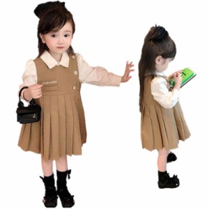 学院 ワンピース キッズ 春 秋 夏 プリーツワンピース コットン 長袖 プリーツ ロングワンピース 子供服 ベビーウエア 無地 シンプル カ