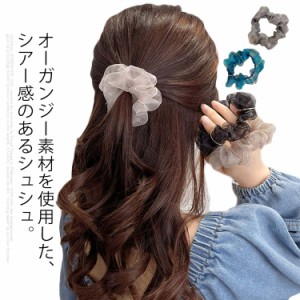 シュシュ ヘアアクセサリー ヘアアクセ 大人 ヘアアクセサリー ヘアゴム オーガンジー シースルー 光沢 大人っぽい まとめ髪 おしゃれ カ