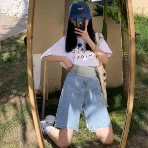 デニムパンツ マタニティパンツ ショートパンツ ハーフパンツ ワイドパンツ アジャスター付き 短パン 夏 妊婦服 妊娠 産前産後 ゆったり