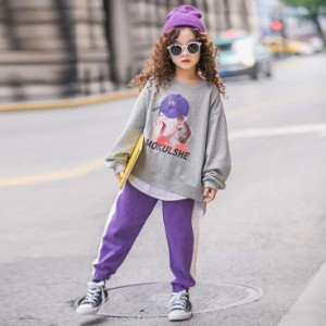 子供服 セットアップ キッズ 女の子 長袖 秋 上下セット Tシャツ ロングパンツ 長ズボン 子供ジャージ スポーツウェア 運動着 おしゃれ 