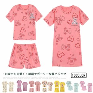 パジャマ 上下セット 3点セット レディース 半袖 Tシャツ ショートパンツ ワンピース 寝巻き ルームウェア 部屋着 ジュニア 女子 英字 ア