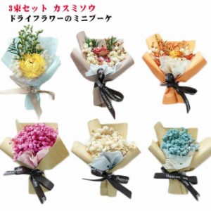 ドライフラワー ミニ 花束 ブーケ カスミソウ 3束セット ミニブーケ かすみ草 ローズ 菊 ギフト プレゼント 誕生日 お祝い お返し 母の日