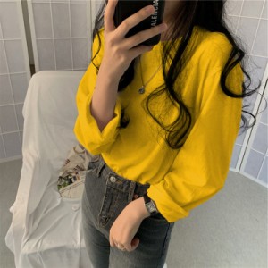 長袖tシャツ レディース インナーシャツ クルーネック カットソー 薄手 女性 無地 春 秋 着回し ゆったり おしゃれ 韓国風 通勤 通学