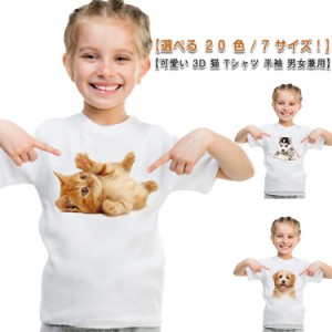 可愛い 3D 猫 Tシャツ 半袖 キッズ tシャツ 猫tシャツ 子供 3D tシャツ 白 半袖 大きいサイズ おしゃれ ティーシャツ 女の子 男の子 トッ