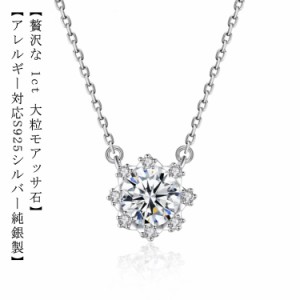 送料無料 ネックレス 1Carat モアサナイト ネックレス ひと粒 一粒 シンプル シルバー925 引き輪 40+5cm アジャスター ホワイト シルバー