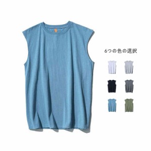 送料無料 ノースリーブ メンズ 無地 Tシャツ 綿 大きいサイズ Tシャツ ビッグサイズ 6色選べる S~5XL