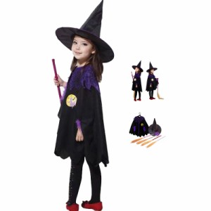  小悪魔 ハロウィン 衣装 ワンピース コスプレ 魔女 子供用 キッズ 送料無料 子供 帽子 ほうき コスチューム 女の子 ハロウィーン仮装 衣