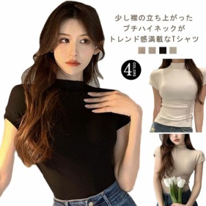 Tシャツ カットソー サマー レディース UVカット プチ ハイネック ストレッチ モックネック tシャツ ニット 薄手 夏服 夏 抗菌 吸汗 速乾