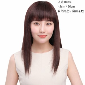 ウィッグ ロング 人毛100% フルウィッグ 自然 医療用 医療ウィッグ 女性用 かつら 45cm 50cm 自然黒色 自然茶色 ウィッグ 人毛 100 茶 自