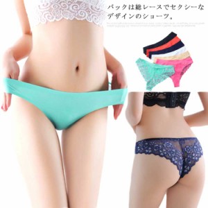 ショーツ バックレース レディース パンティー 下着 セクシー スタンダード シームレス 透け感 かわいい インナー 花柄レースショーツ 女