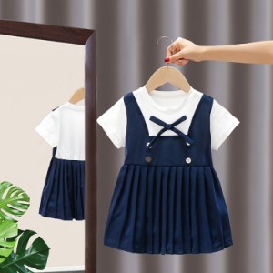 キッズ ワンピース シャツワンピース 半袖ワンピース 女の子 入園式 プリーツワンピース 半袖 セーラー服 夏服 JKドレス JK制服 通園 ジ