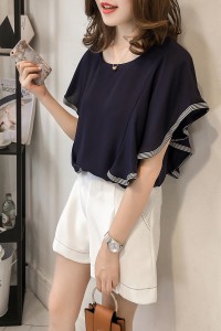 Tシャツ レディース フリルブラウス 大人 40代 ブランド かわいい 夏 ゆったり ロング スポーツ 丸首 Uネック チュニック トレーナー