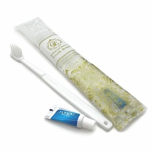 歯ブラシ 24穴先細タイプ 歯磨き粉付き(3g) (柄あり：100本, ホワイト)