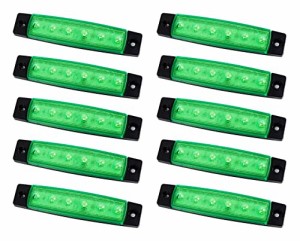 12V車用 緑色 LED サイドマーカー ランプ 6連 汎用 10個セット トレーラー 軽トラ デイライト (グリーン発光)