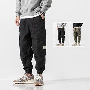 カーゴ パンツ ジョガーパンツ メンズ 韓国ファッション ストリート ワイド (XLサイズ, ブラック)