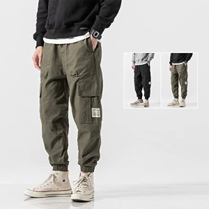 カーゴ パンツ ジョガーパンツ メンズ 韓国ファッション ストリート ワイド (XLサイズ, モスグリーン)