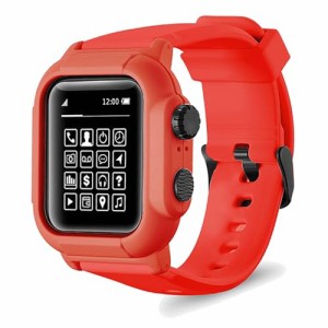 キッソス（ＫＩＳＳＯＳ） Apple Watch アップルウォッチ シリーズ 6/7/8 45mm 44mm ケース バンド 一体型 防水 防塵 傷防止 (レッド)