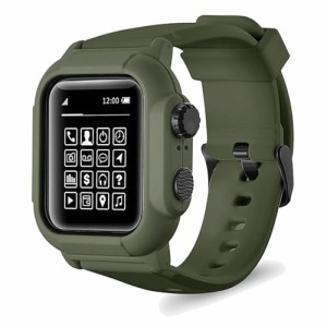 キッソス（ＫＩＳＳＯＳ） Apple Watch アップルウォッチ シリーズ 6/7/8 45mm 44mm ケース バンド 一体型 防水 防塵 傷防止 (グリーン)