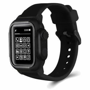 キッソス（ＫＩＳＳＯＳ） Apple Watch アップルウォッチ シリーズ 6/7/8 45mm 44mm ケース バンド 一体型 防水 防塵 傷防止 (ブラック)