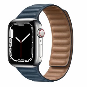 キッソス（ＫＩＳＳＯＳ） Apple Watch アップルウォッチ レザーバンド 49mm 45mm 44mm 42mm ultra ウルトラ 男女兼用 (ネイビー)