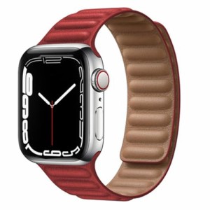 キッソス（ＫＩＳＳＯＳ） Apple Watch アップルウォッチ レザーバンド 49mm 45mm 44mm 42mm ultra ウルトラ 男女兼用 (レッド)