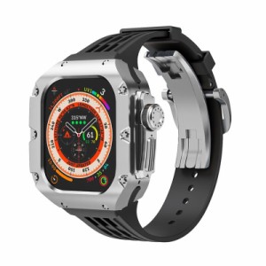 Apple watch Ultra 49MM バンド チタン合金ケース フッ素ゴム バンド チタン金属改質鎧  ケースバンド一体型  交換用バンド 大気 ハイエ