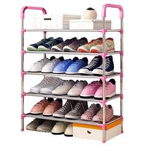 シューズラック玄関収納靴入れ靴棚くつ収納組み立て式省スペーススリム（5段、ピンク、黒）