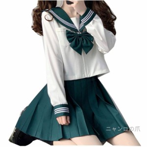 ニャンコ の爪 セーラー服 長袖 グレー 白い コスプレ JK制服 蝶結び付き 4点セット コスプレ衣装 女子高校生 制服 (ミニスカートの