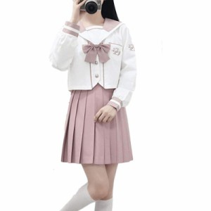 桜蘭 セーラー服 長袖 半袖 虹色 本格制服 前開き コスプレ衣装 4点セット 蝶結び付き 靴下付き (長袖セット  XL)