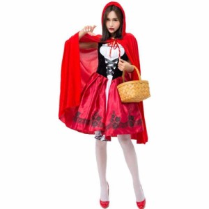 YUEEI 赤ずきん コスプレ ハロウィン 仮装 レディース ワンピース マント 衣装 イベント パーティー ニーハイソックス付き 3点セッ