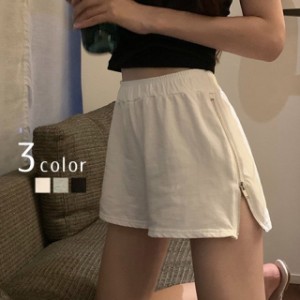 ショートパンツ 短パン ボトムス レディース 女性 婦人服 サイドスリット ジップアップ 無地 単色 シンプル ウエストゴム かわいい おし