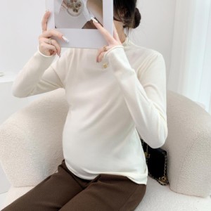 妊婦服 秋冬用 長袖Tシャツ 保温服 ハイネック 妊婦用服装 インナーシャツ おしゃれ プレーントップスTシャツ