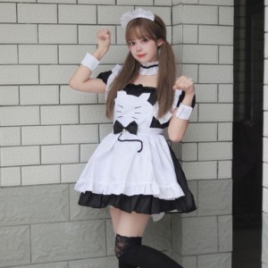 メイド服 猫耳 コスプレ 衣装 仮装 女装 フリル ロリータ コスプレ衣装 かわいい カチューシャ 豪華セット レディース ドレス セクシー 