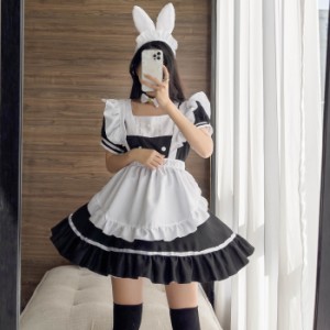 コスプレ メイド服 メイド ロリータ ワンピース 仮装 コスプレ衣装 お姫様 ドレス フリーサイズ コスチューム　 衣装 フルセット 猫耳 ハ