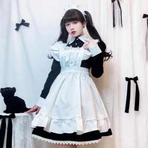 即納 高品質 メイド服 ワンピース 長袖 コスプレ 豪華セット  ロリータ クラシカル メイドカフェ エプロン メイド レディース メイド喫茶